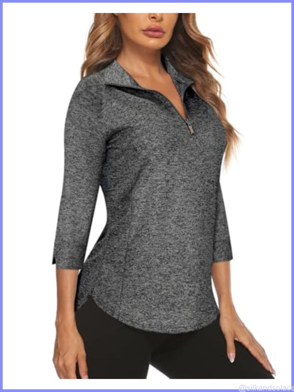 Womens 3/4 Sleeve Quarter Zip Golf Polo Shirt Quick Dry UPF 50 Workout Tennis